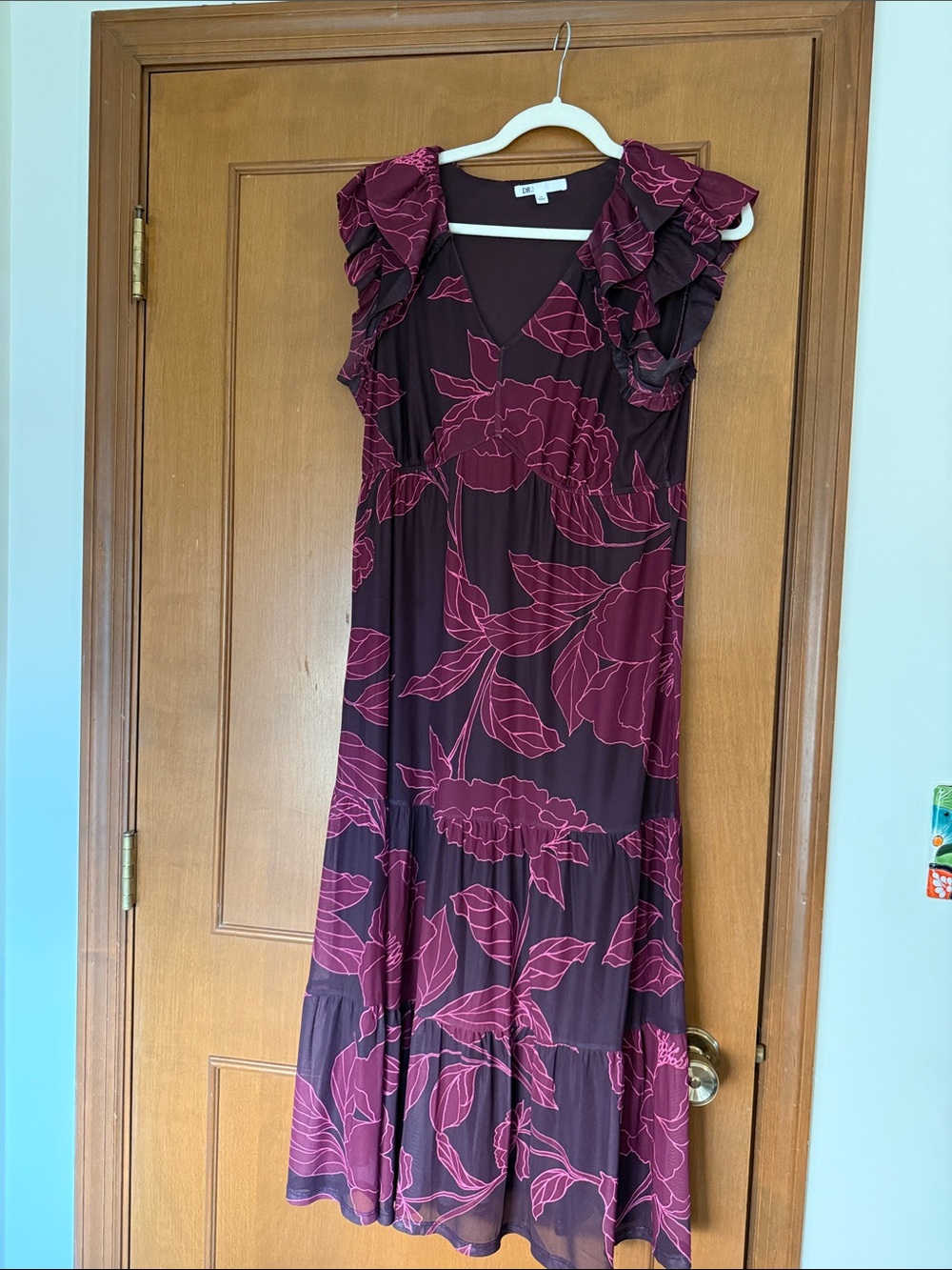 DR2 Plum Maxi Dress with Pink Floral Outline
